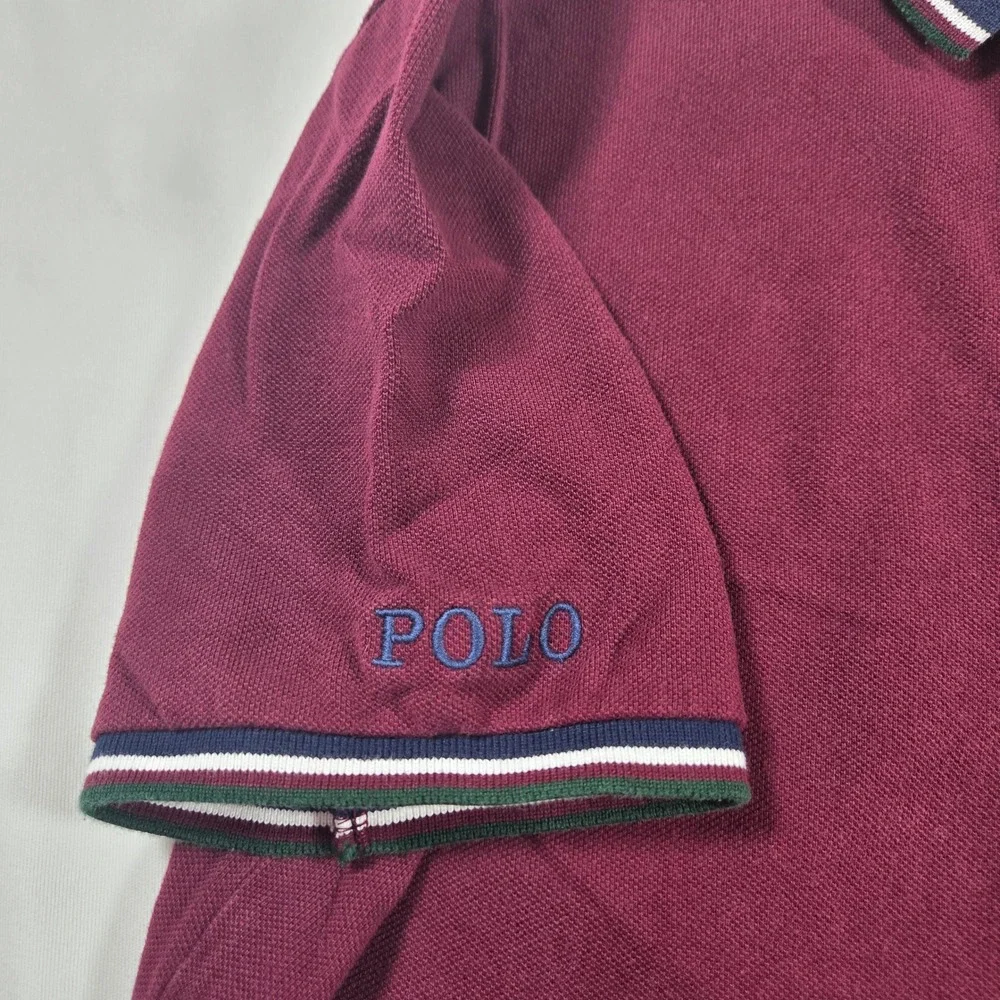 Polo Ralph Lauren Mens XS Classic Fit Pique Polo Shirt Burgundy Tipped Collar